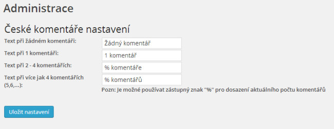 Administrace pluginu české komentáře