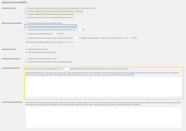Nastavení WordPress komentářů proti spamu