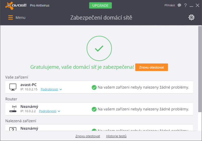 Avast 2016 test domácí sítě